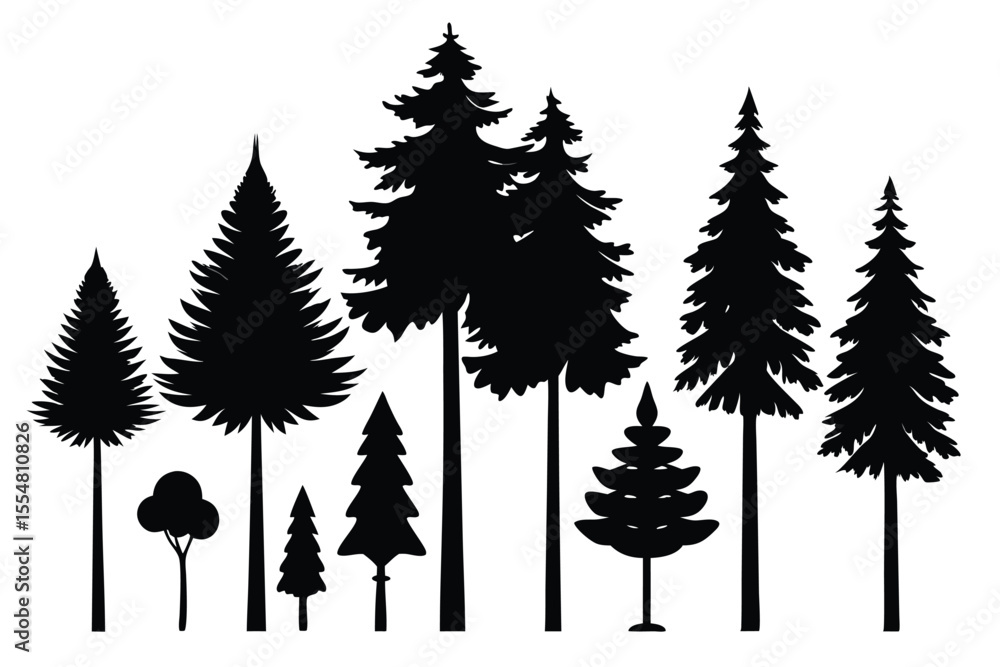 Obraz premium Silhouettes of evergreen trees in a forest&nbsp;setting