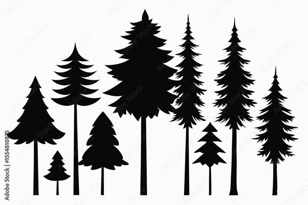 Obraz premium Silhouettes of evergreen trees in a forest&nbsp;setting