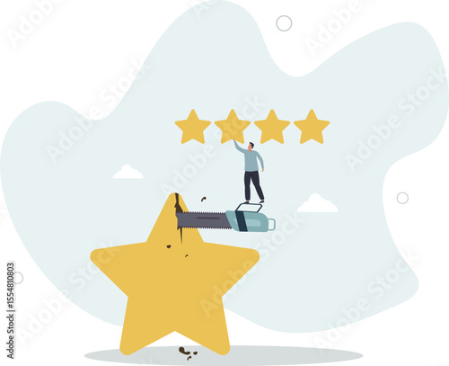 Investment rating downgrade, credit score of mortgage or bond or corporate loan concept. character life .