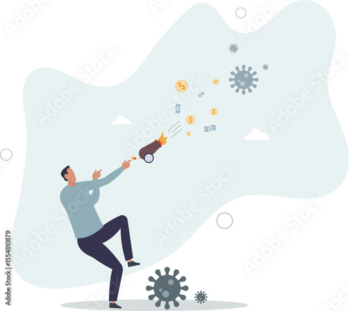 Coronavirus crisis money stimulus plan, money injection by FED, QE Quantitative Easing to help aid economic in COVID-19 Coronavirus lockdown. character life .