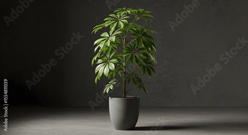 Wallpaper Mural Schefflera arboricola, Schefflera, Plant, Schefflera Arboricola in Grey Pot Against Dark Background Torontodigital.ca
