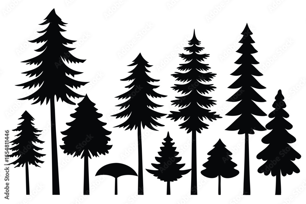 Obraz premium Silhouettes of evergreen trees in a forest&nbsp;setting