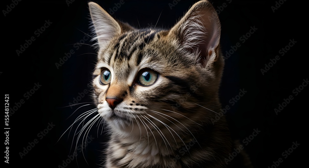 Obraz premium Kitten, Cat, Feline, Adorable Kitten Portrait Against Black Background