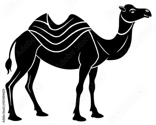 Vector Desert Animal Camel Silhouette, Minimal Black and White Illustration

