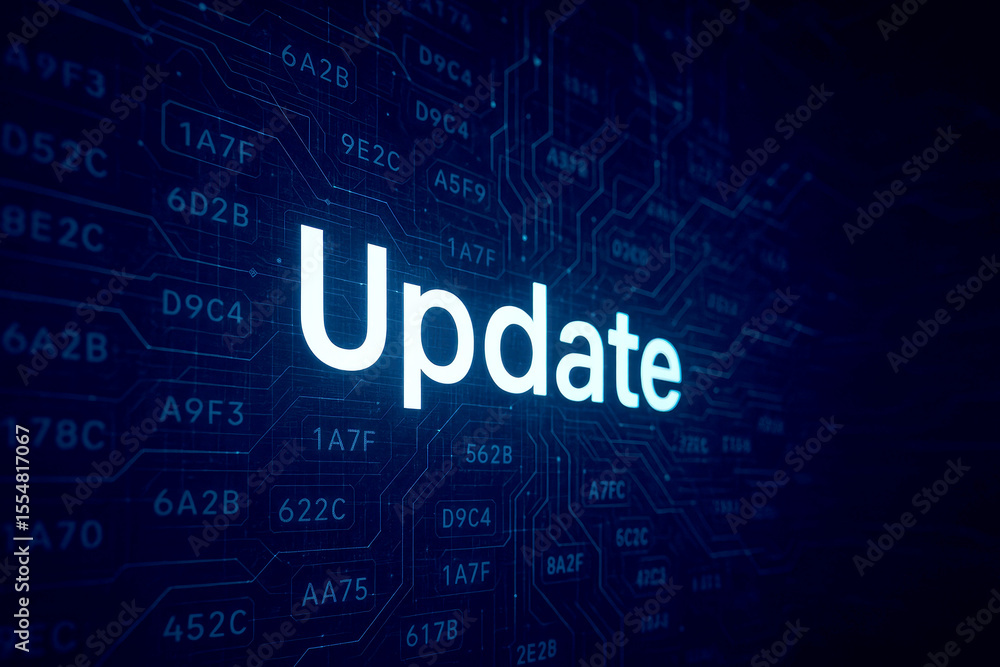 Obraz premium Glowing Update Text On Digital Circuit Board technology