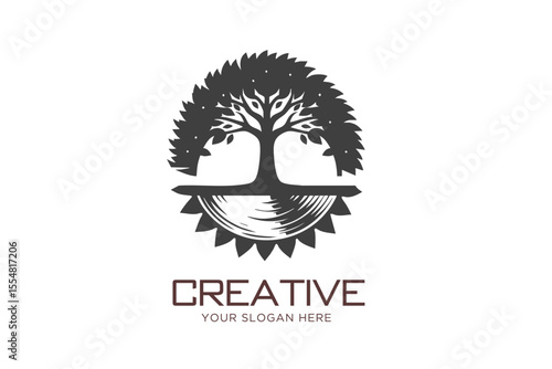 Tree Cutting Logo Design. Sawchain Blade Logo Design.