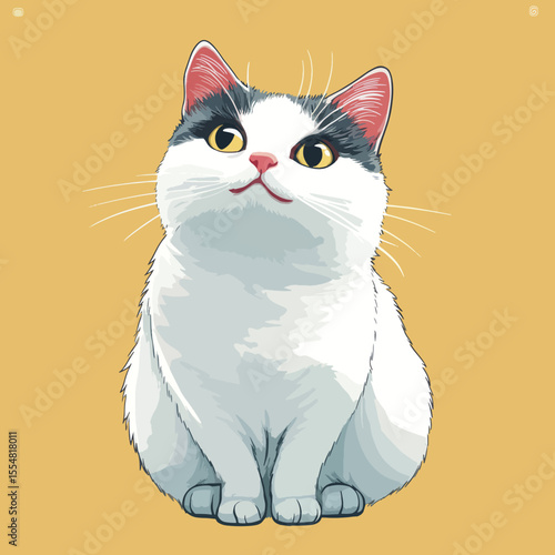  Hand-Drawn Tuxedo Cat on Yellow Background