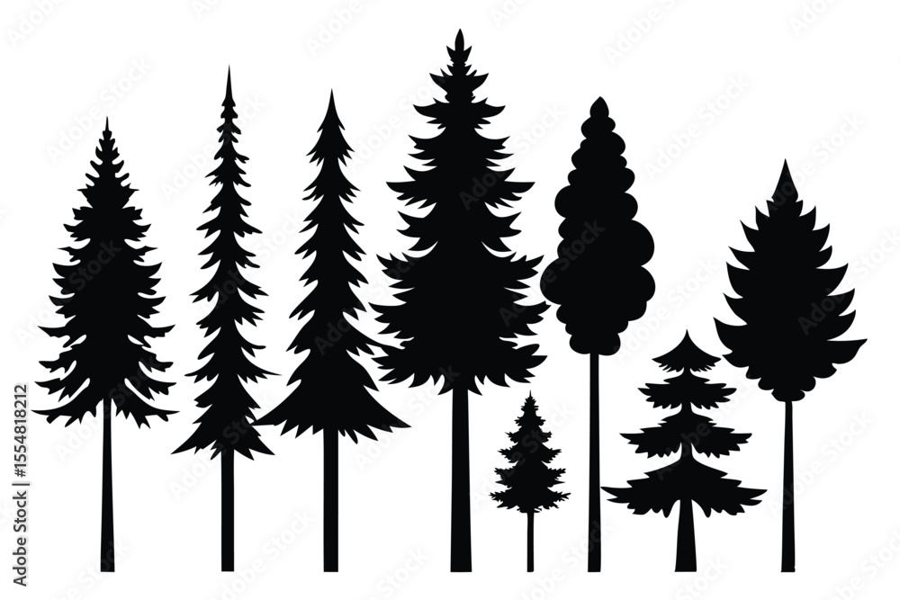 Obraz premium Silhouettes of evergreen trees in a forest&nbsp;setting