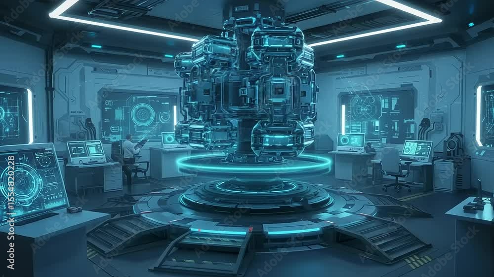 High-tech laboratory with a glowing energy core High-tech laboratory with a glowing energy core