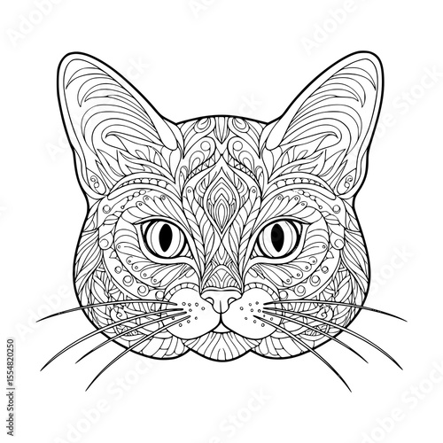 Cute black and white cat with mandala style for coloring book. vector illustration, isolated pet animal art