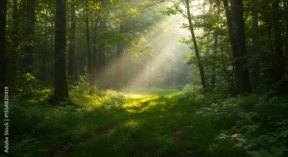 Obraz premium Forest, Woods, Trees, Sunbeams in the Forest