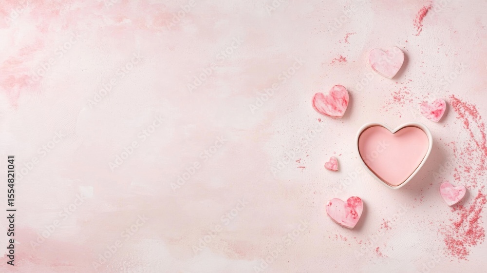 Fototapeta premium Romantic Heart Shapes and Sweet Treats on Soft Pink Background