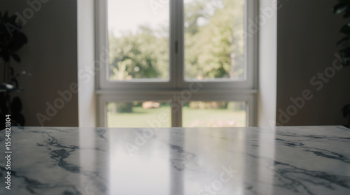 Empty marble table top in living room interior background,For product display montage.