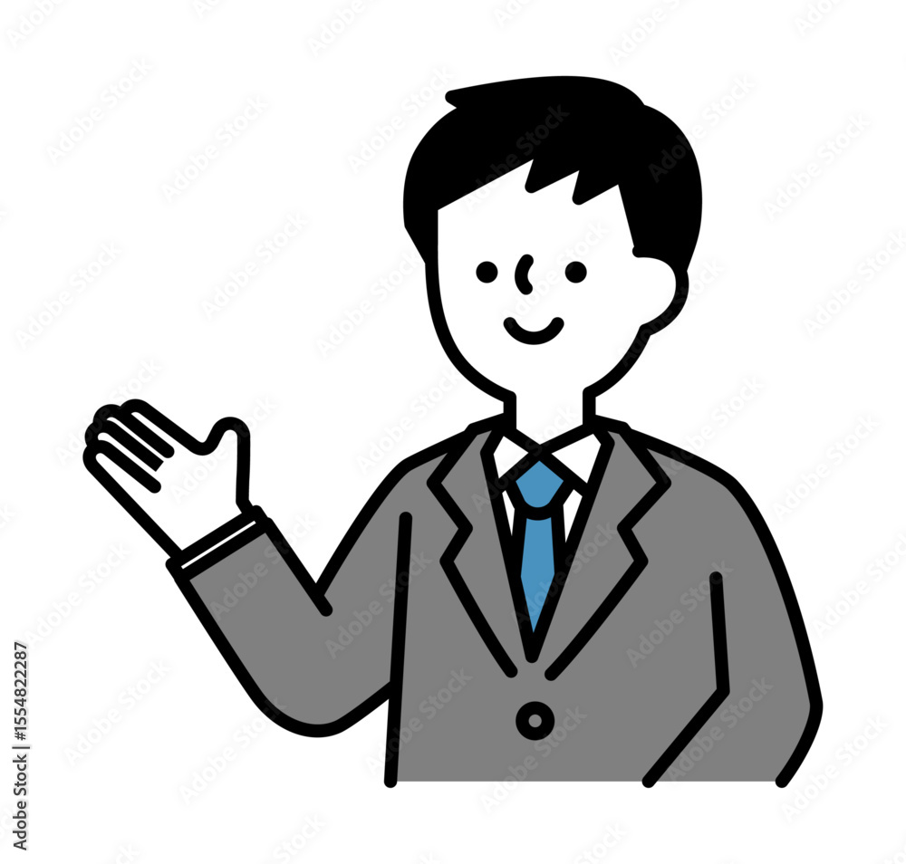 笑顔で話すスーツのビジネスパーソンの男性のベクターイラスト 笑顔で話すスーツのビジネスパーソンの男性のベクターイラスト
