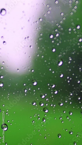 窓についた雨粒（雨音あり）
