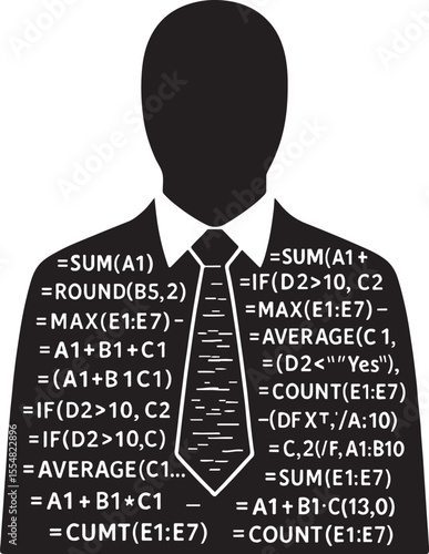 Business suit filled with writhing Excel formulas instead of organs