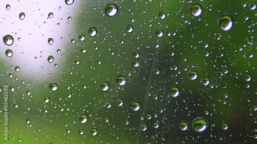 窓についた雨粒（雨音あり）
