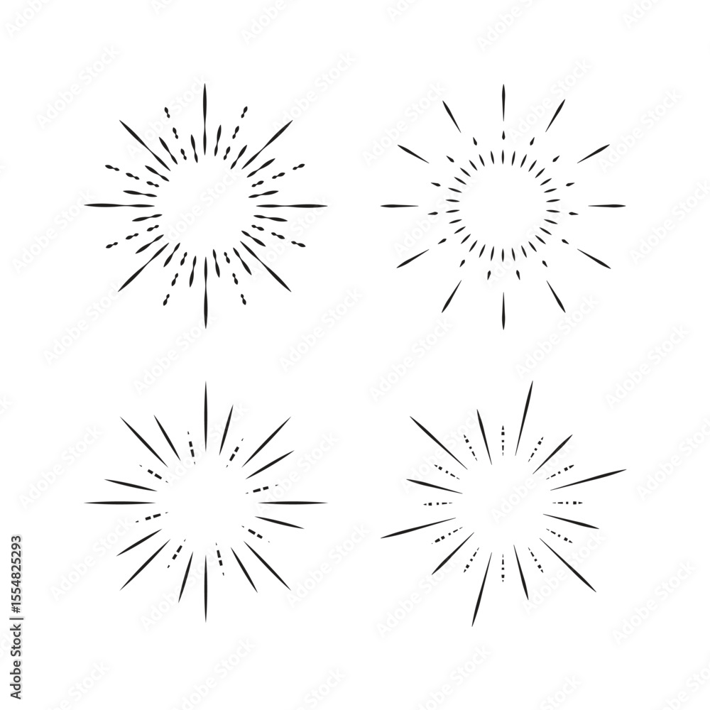 Fototapeta premium Vintage Sunburst Collection Explosion Handmade Design Elements Fireworks Black Rays