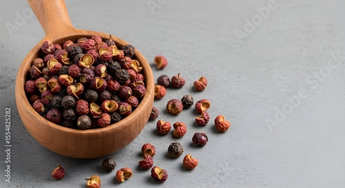Sichuan pepper, Sichuan peppercorn, Peppercorn, Sichuan Peppercorns in Wooden Spoon