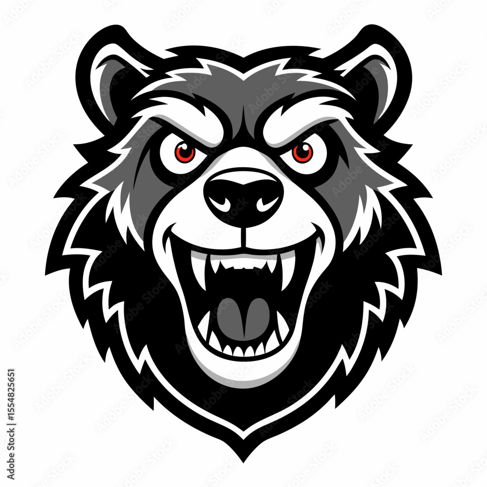 Angry raccoon head with red eyes isolated on white background Angry raccoon head with red eyes isolated on white background