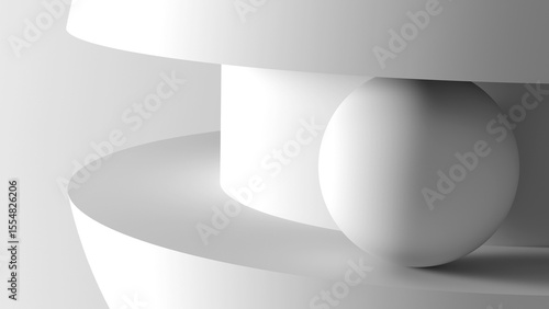 Minimalistic artistic depiction featuring geometric white shapes, 3d render