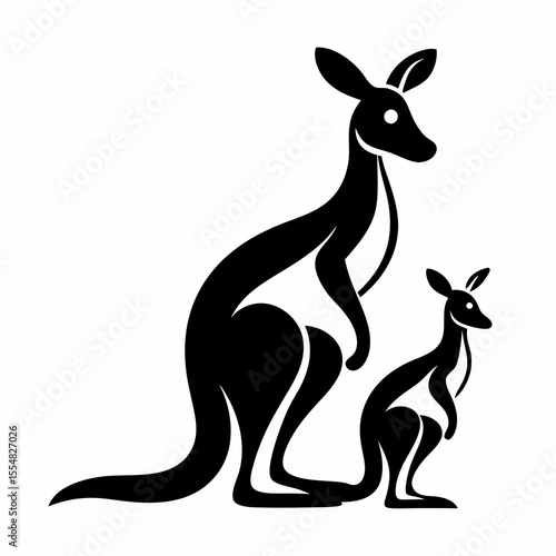 Kangaroo with joey isolated on white background