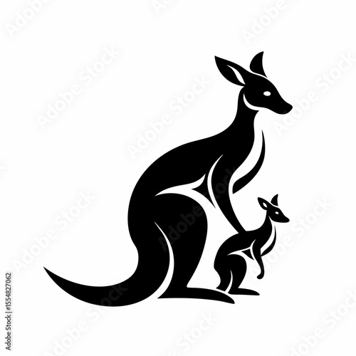 Kangaroo with joey isolated on white background