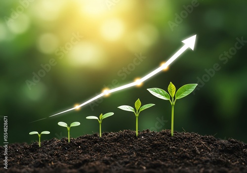 Plant Growth Stages with Upward Arrow, Progress Concept
