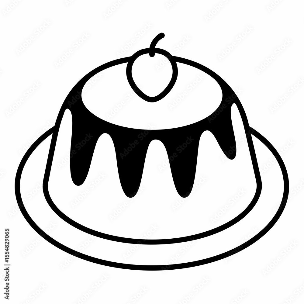 Obraz premium Pudding with cherry on plate isolated on white background