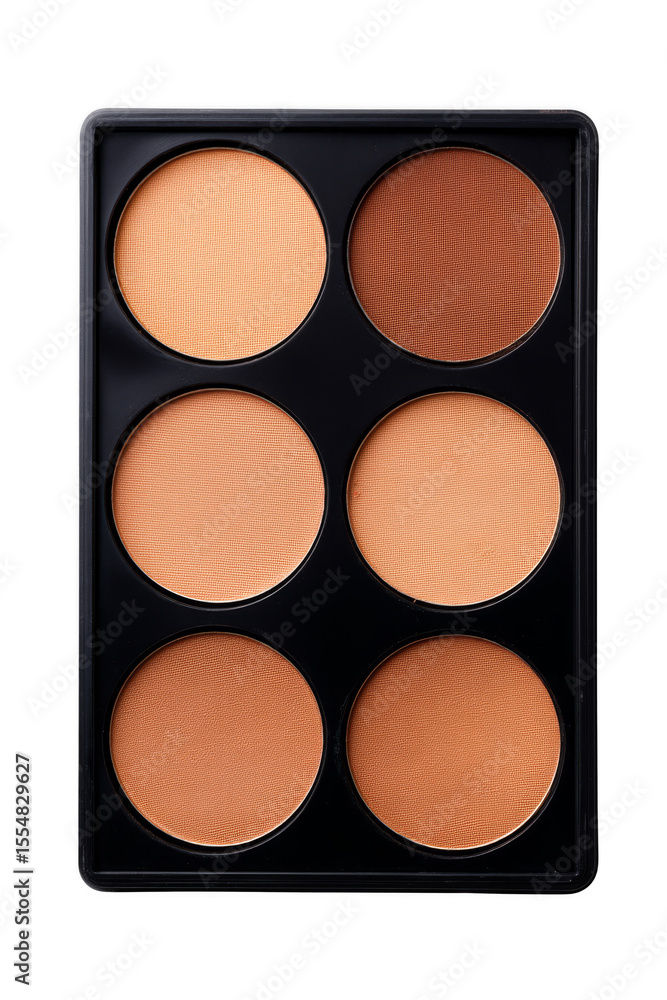 Fototapeta premium Palette of six makeup shades in neutral tones, arranged in a compact case.