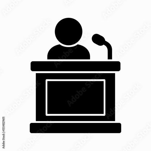Witness stand icon with person testifying representing court hearing – filled version
