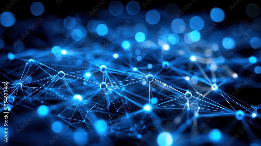 Blue network of connected dots, bokeh background Blue network of connected dots, bokeh background