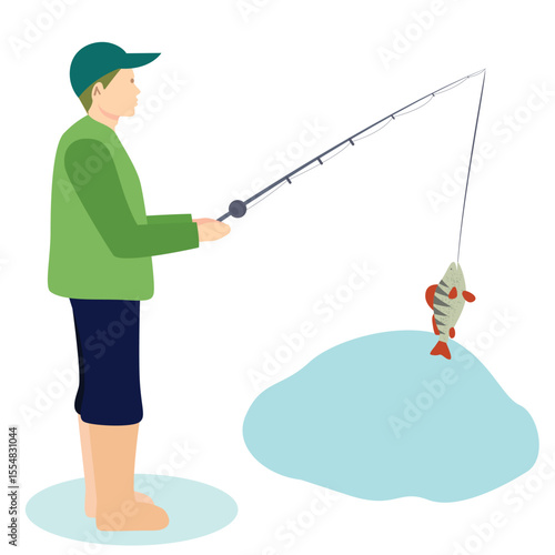 vector of man fishing and he catches fish