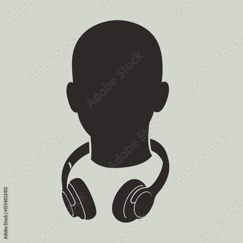 Headphone Serenity: An image illustrating a person silhouette with headphone around the neck, showcasing the experience of listening or entertainment.