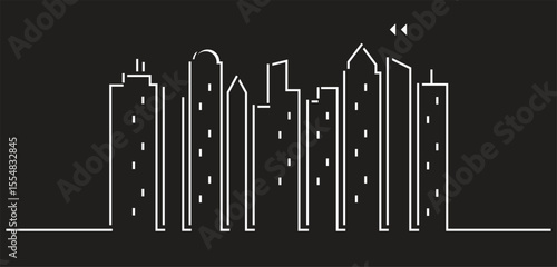Urban cityscape silhouettes vector illustration. Night town skyline or black city buildings isolated on white background