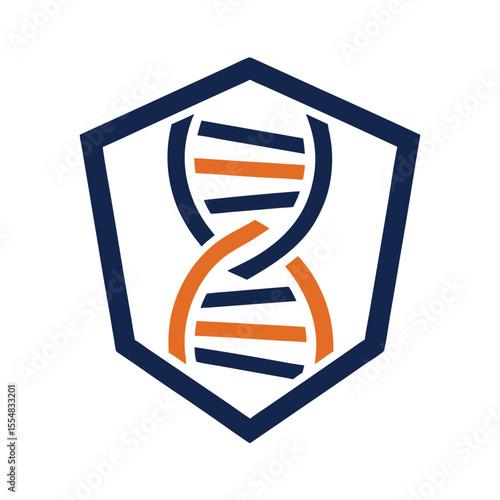 Shielded D N A helix symbol with orange and navy blue colors science biology