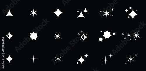 Sparkle Star Icon Set - Vector Stock Illustration. Different forms of stars, constellations, galaxies