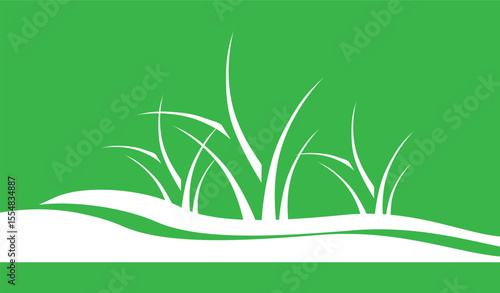 Green grass silhouette. Cartoon lines of plants and shrubs for boarding and framing, eco and organic logo element. 