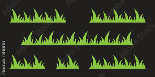 Green grass silhouette. Cartoon lines of plants and shrubs for boarding and framing, eco and organic logo element. 