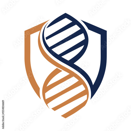 Blue and gold shield with intertwined D N A strands helix