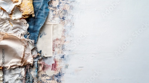 Colorful textile scraps arranged artistically on a canvas background showcasing a variety of fabrics at a creative workspace