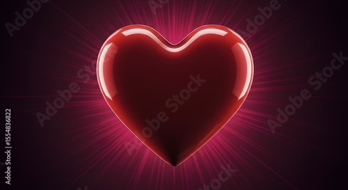Heart, Red, Love, Red Heart with Rays of Light