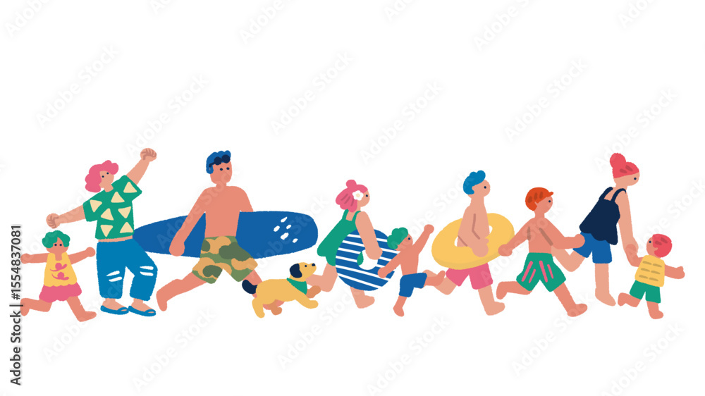 Fototapeta premium 夏を楽しむ人々のイラスト