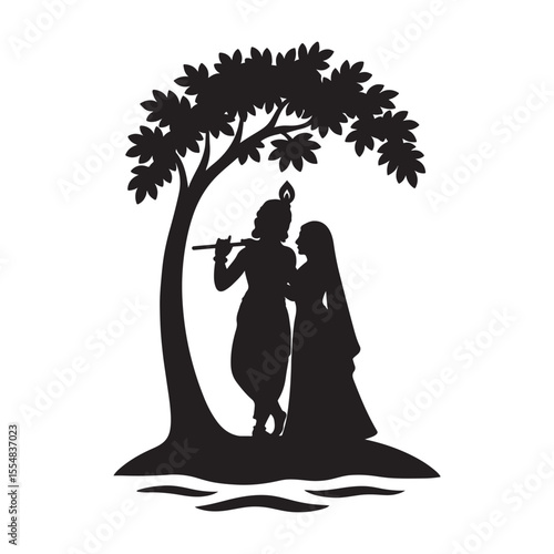 Lord Krishna playing the flute, Silhouette Vector art illustration