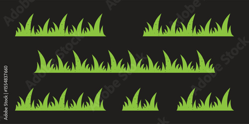 Green grass silhouette. Cartoon lines of plants and shrubs for boarding and framing, eco and organic logo element. 