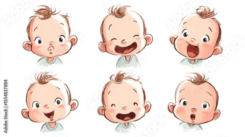 Adorable baby with multiple facial expressions shown in vector format