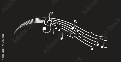 Musical notes stave line pattern symbols icon for staff and music note theme Transparent background wave Piano, jazz sound notes