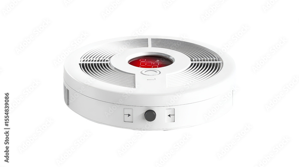 Fototapeta premium Smoke detector unit with test button and indicator light, fire safety equipment, Transparent background, PNG file