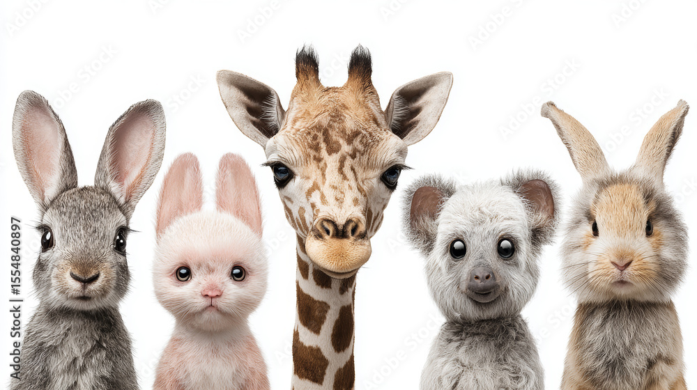 Fototapeta premium Group of endearing baby animals ideal for prints, dÃ©cor, and childrenâ€™s items