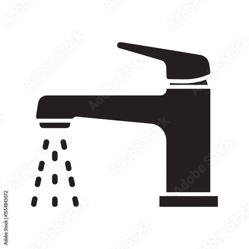 Water tap icon for faucet with running water in bathroom or kitchen plumbing fixture for sink and wash basin hygiene and cleaning symbol vector solid glyph icon